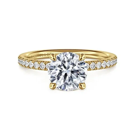 GABRIEL CO Rings Twain 14K Yellow Gold Round Diamond Engagement Ring Setting Only