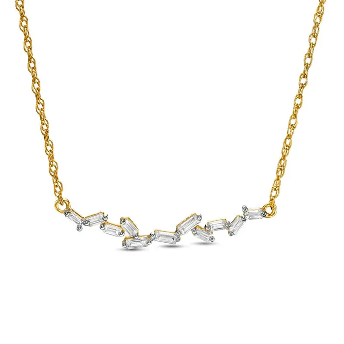 017 CT TW Baguette Natural Diamond Scatter Horizontal Bar Necklace in 10K Yellow Gold Goldia Necklaces 017 CT TW Baguette Natural Diamond Scatter Horizontal Bar Necklace in 10K Yellow Gold Goldia Necklaces
