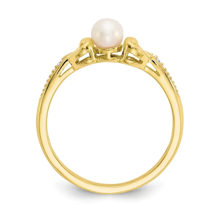 10K Yellow Gold FW Cultured Pearl Diamond Ring Goldiacom Rings