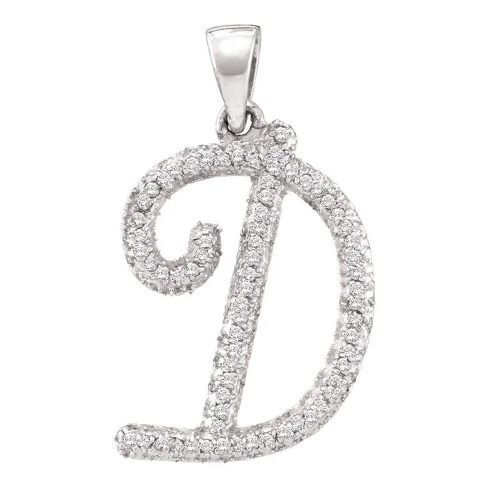 14k White Gold Round Diamond Cursive D Letter Pendant 16 Cttw gndatlanta Necklaces 14k White Gold Round Diamond Cursive D Letter Pendant 16 Cttw gndatlanta Necklaces