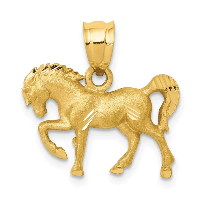 14k Yellow Gold Satin Diamondcut Horse Pendant Goldia Necklaces