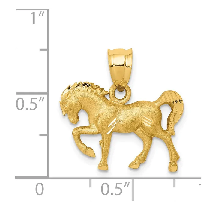 14k Yellow Gold Satin Diamondcut Horse Pendant Goldia Necklaces