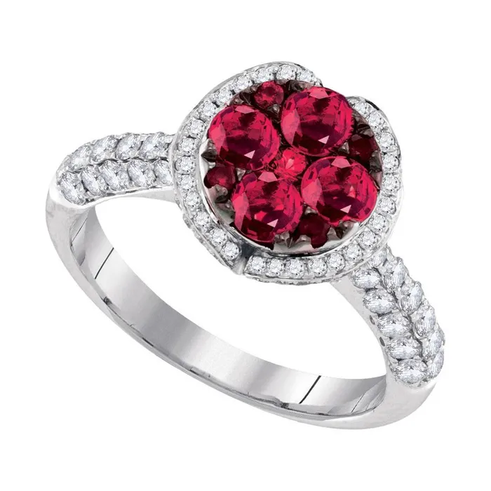 gndatlanta Rings 14k White Gold Round Ruby Diamond Circle Cluster Ring 2 Cttw