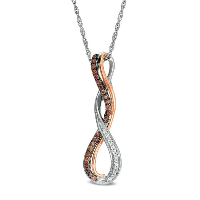 Goldia 017 CT TW Champagne and White Natural Diamond Cascading Infinity Pendant in Sterling Silver and 10K Rose Gold Necklaces Goldia 017 CT TW Champagne and White Natural Diamond Cascading Infinity Pendant in Sterling Silver and 10K Rose Gold Necklaces