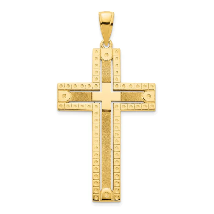 Goldia 14k Yellow Gold Fancy Sandblasted Cross Pendant Necklaces