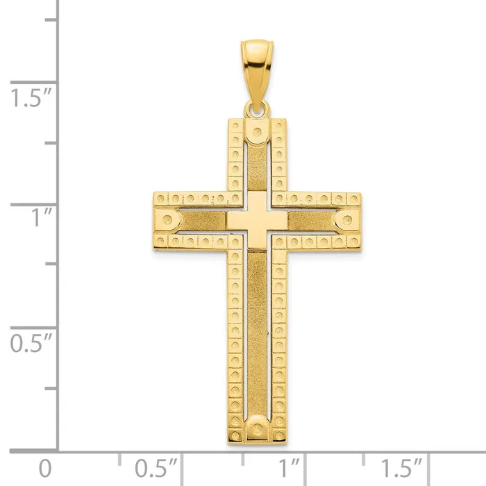 Goldia 14k Yellow Gold Fancy Sandblasted Cross Pendant Necklaces