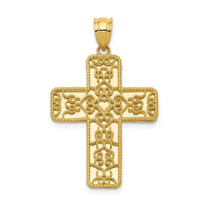 Goldia 14k Yellow Gold Filigree Mirror Cross Pendant Necklaces