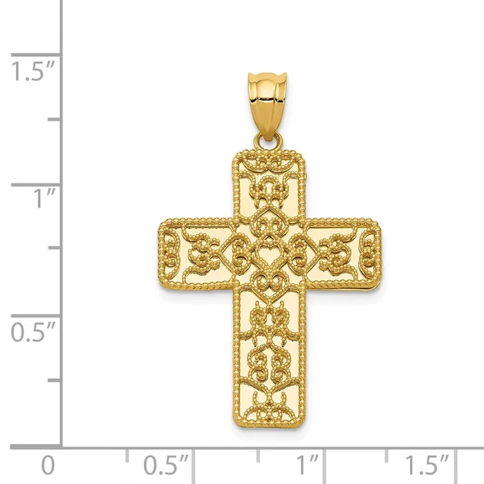 Goldia 14k Yellow Gold Filigree Mirror Cross Pendant Necklaces