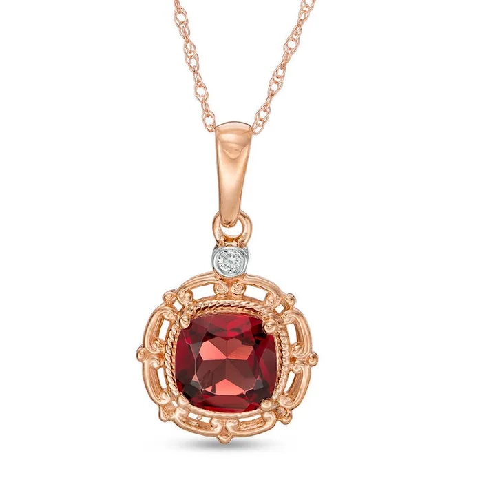 Goldia 70mm CushionCut Garnet and Natural Diamond Accent Pendant in 10K Rose Gold Necklaces Goldia 70mm CushionCut Garnet and Natural Diamond Accent Pendant in 10K Rose Gold Necklaces