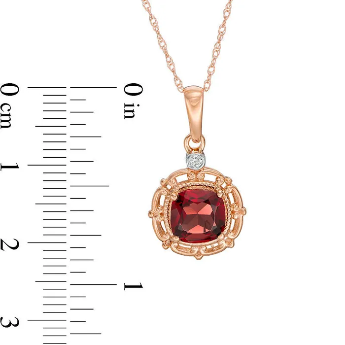 Goldia 70mm CushionCut Garnet and Natural Diamond Accent Pendant in 10K Rose Gold Necklaces Goldia 70mm CushionCut Garnet and Natural Diamond Accent Pendant in 10K Rose Gold Necklaces