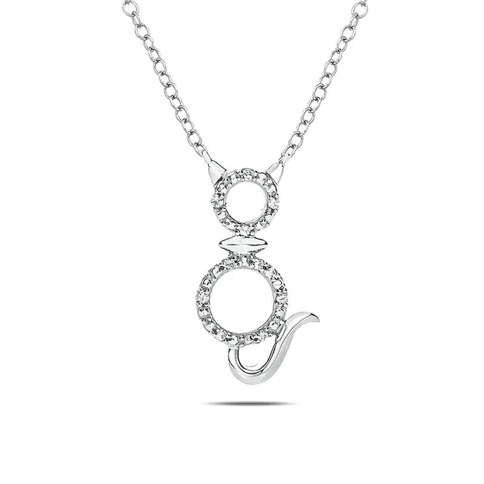 Goldia Natural Diamond Accent Cat Outline Necklace in Sterling Silver Necklaces Goldia Natural Diamond Accent Cat Outline Necklace in Sterling Silver Necklaces
