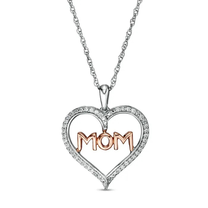 Goldia Necklaces 02 CT TW Natural Diamond MOM in Heart Pendant in Sterling Silver and 10K Rose Gold Goldia Necklaces 02 CT TW Natural Diamond MOM in Heart Pendant in Sterling Silver and 10K Rose Gold
