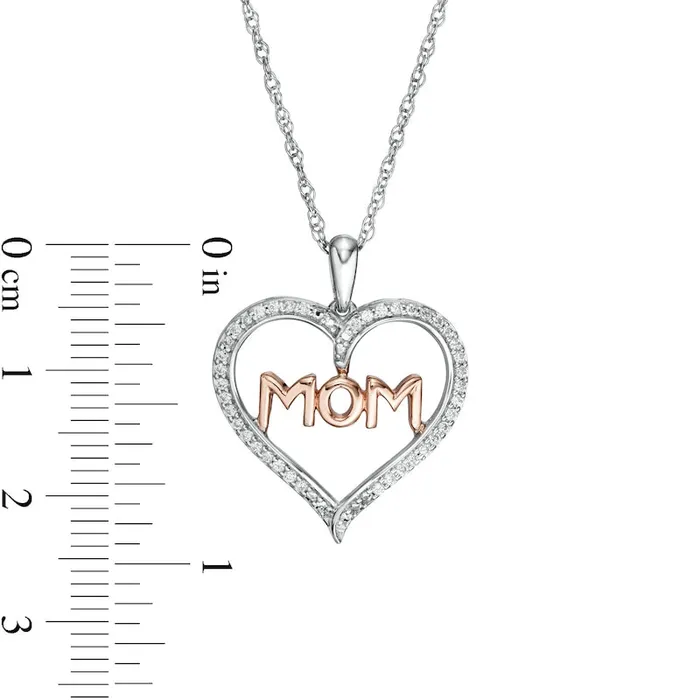 Goldia Necklaces 02 CT TW Natural Diamond MOM in Heart Pendant in Sterling Silver and 10K Rose Gold Goldia Necklaces 02 CT TW Natural Diamond MOM in Heart Pendant in Sterling Silver and 10K Rose Gold