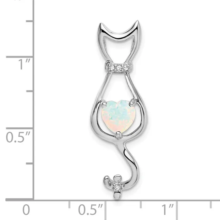 Goldia Necklaces 14k White Gold Created Opal and Real Diamond Cat Pendant