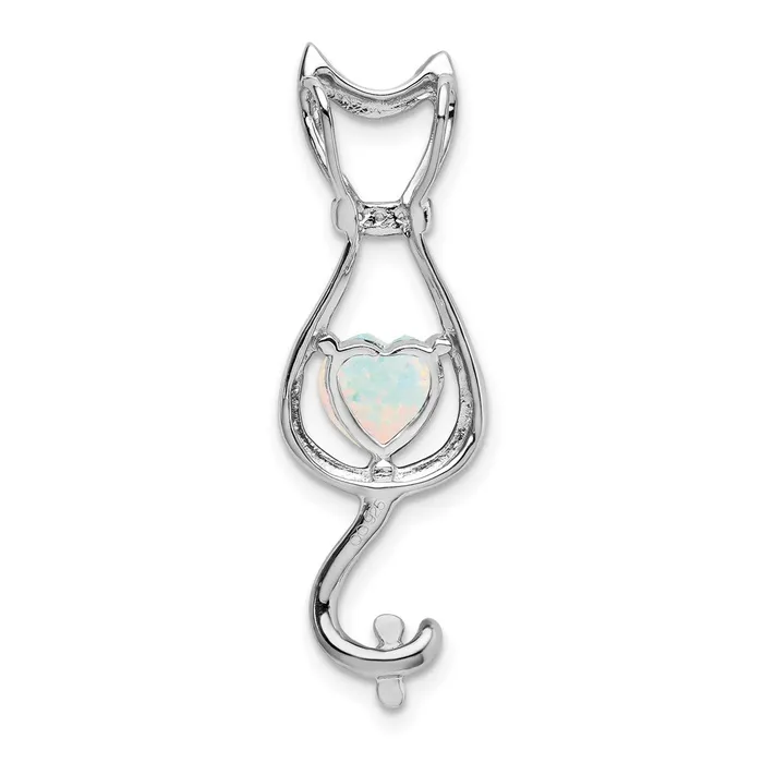 Goldia Necklaces 14k White Gold Created Opal and Real Diamond Cat Pendant