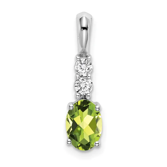 Goldia Necklaces 14k White Gold Oval Peridot and Real Diamond Pendant
