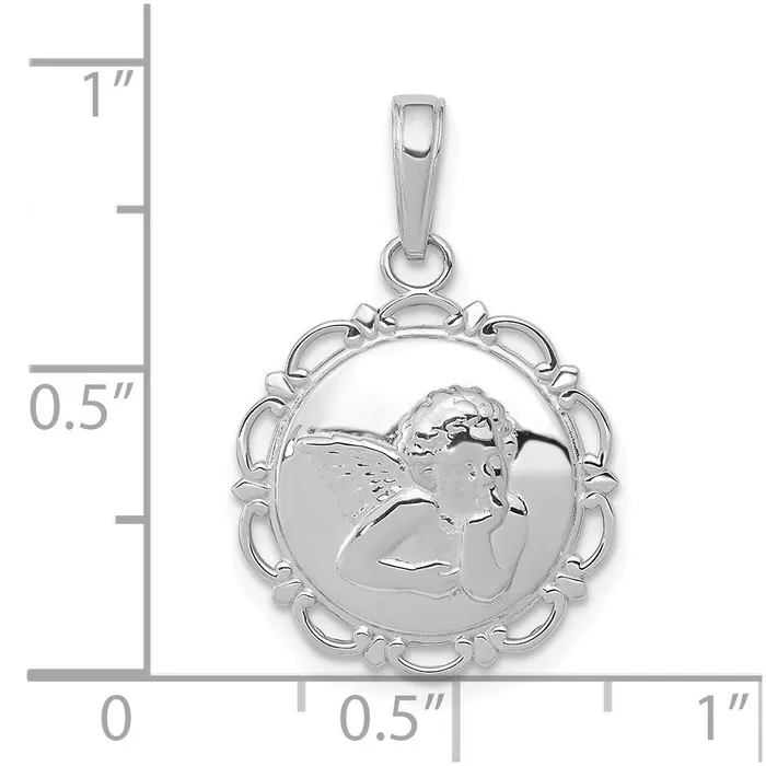 Goldia Necklaces 14k White Gold Polished AngelCherub on Round Scallop Frame Pendant