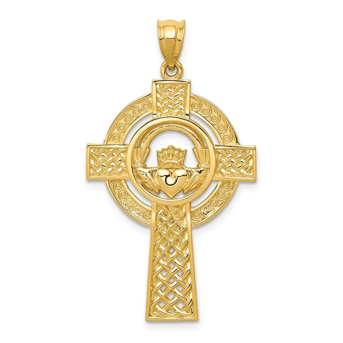 Goldia Necklaces 14k Yellow Gold Celtic Claddagh Cross Pendant