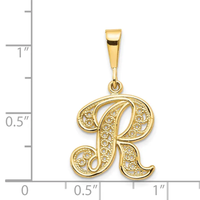 Goldia Necklaces 14k Yellow GoldY Polished Script Filigree Letter R Initial Pendant