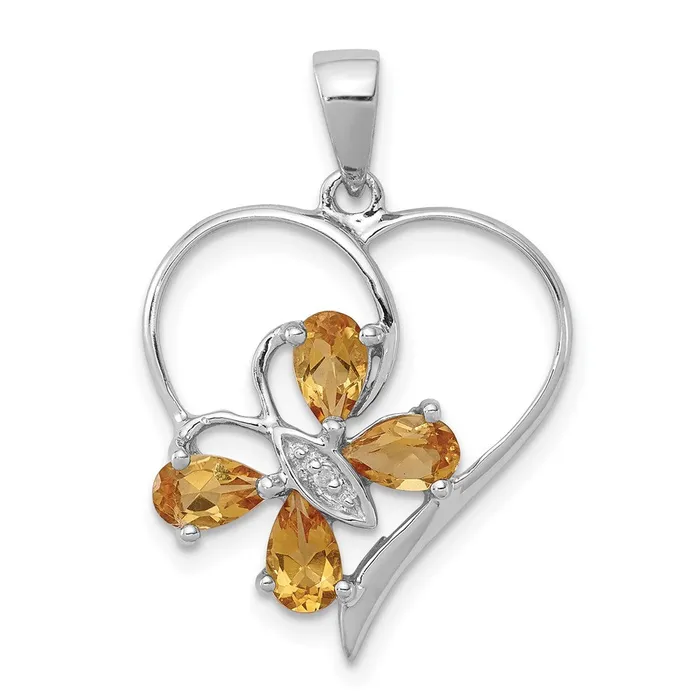 Goldia Necklaces Sterling Silver Rhodium Citrine u0026 Diamond Butterfly Heart Pendant Goldia Necklaces Sterling Silver Rhodium Citrine u0026 Diamond Butterfly Heart Pendant