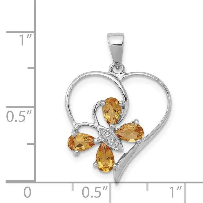 Goldia Necklaces Sterling Silver Rhodium Citrine u0026 Diamond Butterfly Heart Pendant