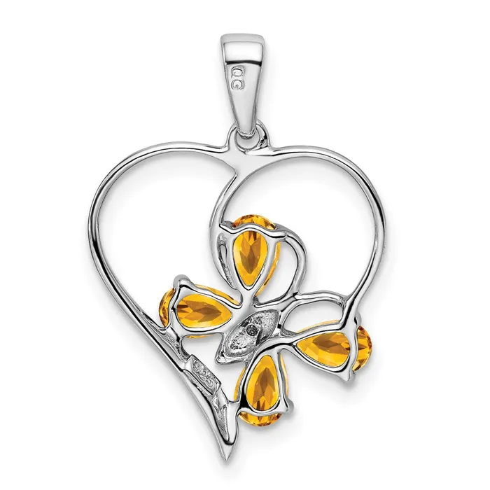 Goldia Necklaces Sterling Silver Rhodium Citrine u0026 Diamond Butterfly Heart Pendant
