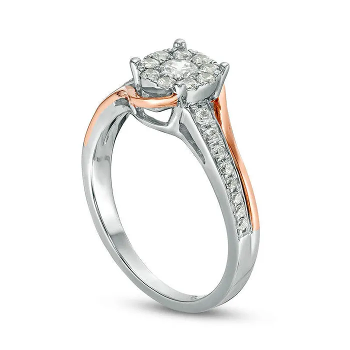 Goldia Rings 050 CT TW Natural Diamond Frame Swirl Bypass Engagement Ring in Solid 14K TwoTone Gold