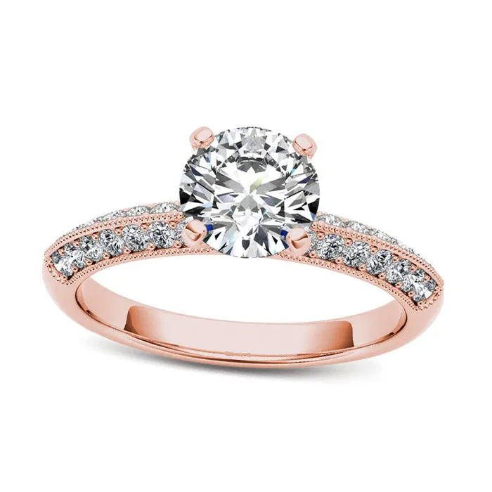 Goldia Rings 075 CT TW Natural Diamond Antique VintageStyle Engagement Ring in Solid 14K Rose Gold