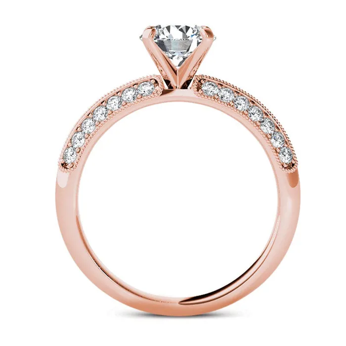 Goldia Rings 075 CT TW Natural Diamond Antique VintageStyle Engagement Ring in Solid 14K Rose Gold