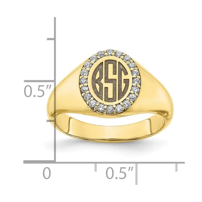 Goldia Rings 10K Yellow Gold Large Real Diamond Oval Classic Monogram Signet Ring