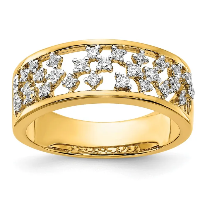 Goldia Rings 14K Yellow Gold Polished Real Diamond Cluster Center Ring