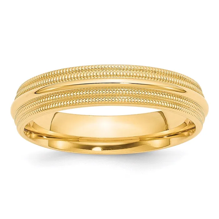 Goldia Rings Solid 10K Yellow Gold 5mm Double Milgrain Comfort Fit MensWomens Wedding Band Ring Size 4