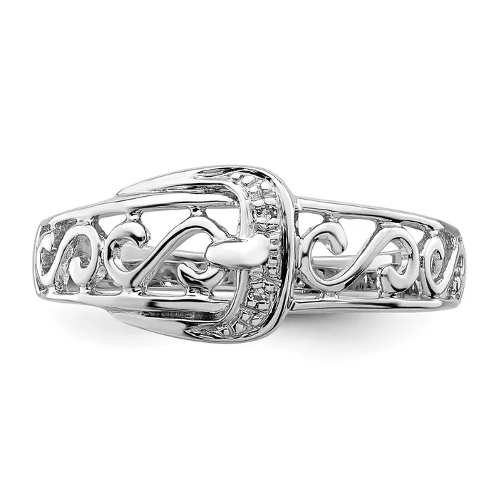 Goldia Sterling Silver Rhodium Plated Diamond Buckle Ring Rings