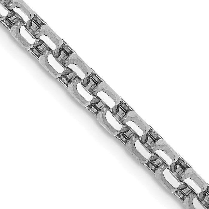 MDS Necklaces 14K White Gold 24 inch 36mm SemiSolid Round Box with Lobster Clasp Chain Necklace
