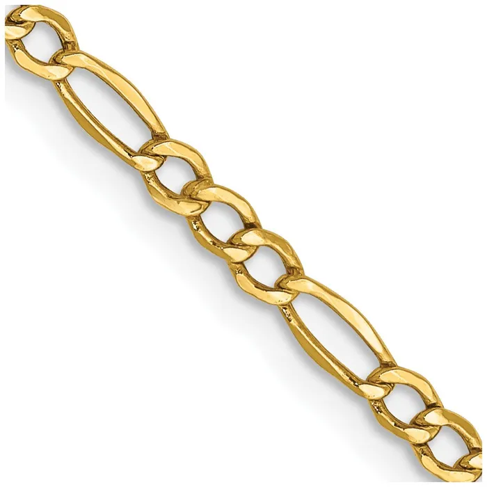 MDS Necklaces 14K Yellow Gold 24 inch 25mm SemiSolid Figaro with Lobster Clasp Chain Necklace MDS Necklaces 14K Yellow Gold 24 inch 25mm SemiSolid Figaro with Lobster Clasp Chain Necklace