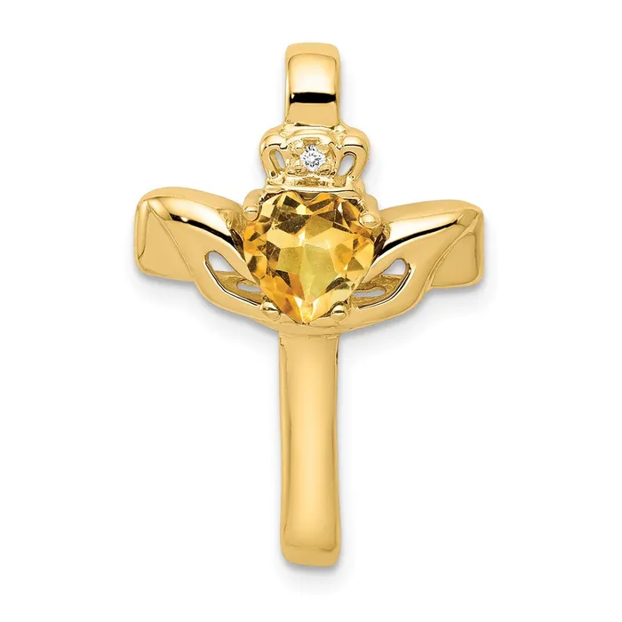 Necklaces Goldia 14k 6mm Claddagh Citrine Natural Diamond Cross Pendant