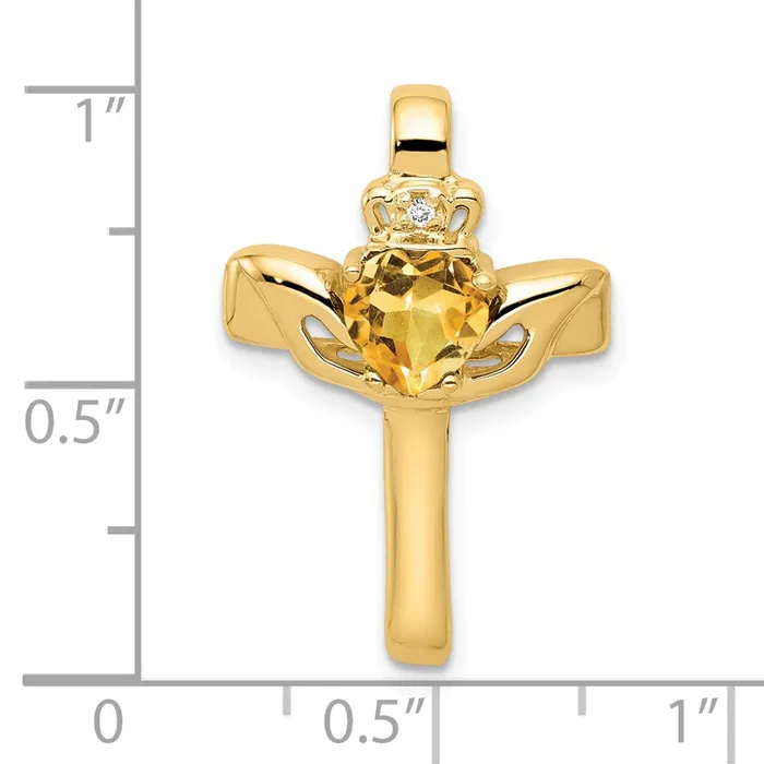 Necklaces Goldia 14k 6mm Claddagh Citrine Natural Diamond Cross Pendant