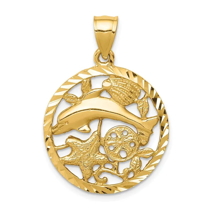 Necklaces Goldia 14k Yellow Gold Diamondcut Dolphin and Shells Circle Pendant Necklaces Goldia 14k Yellow Gold Diamondcut Dolphin and Shells Circle Pendant