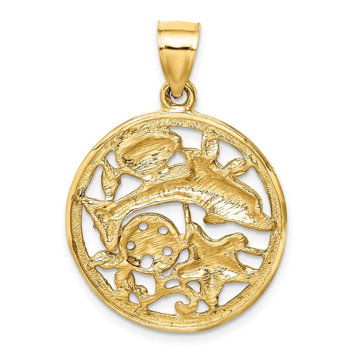 Necklaces Goldia 14k Yellow Gold Diamondcut Dolphin and Shells Circle Pendant