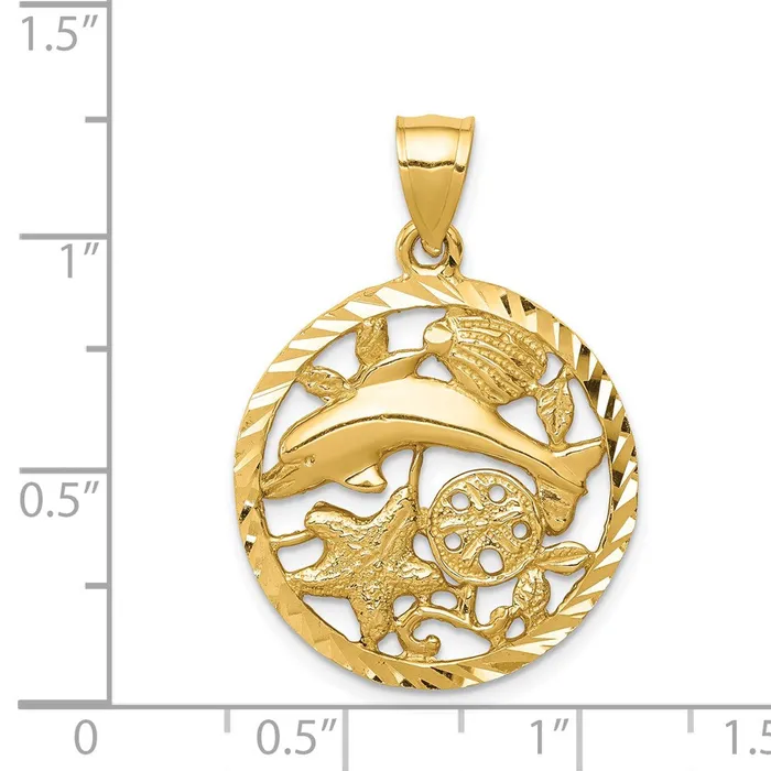 Necklaces Goldia 14k Yellow Gold Diamondcut Dolphin and Shells Circle Pendant