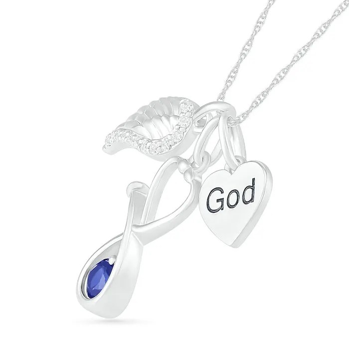 Necklaces Goldia 40mm LabCreated Blue and White Sapphire Stethoscope Wing and God Heart Disc Charm Pendant in Sterling Silver Necklaces Goldia 40mm LabCreated Blue and White Sapphire Stethoscope Wing and God Heart Disc Charm Pendant in Sterling Silver