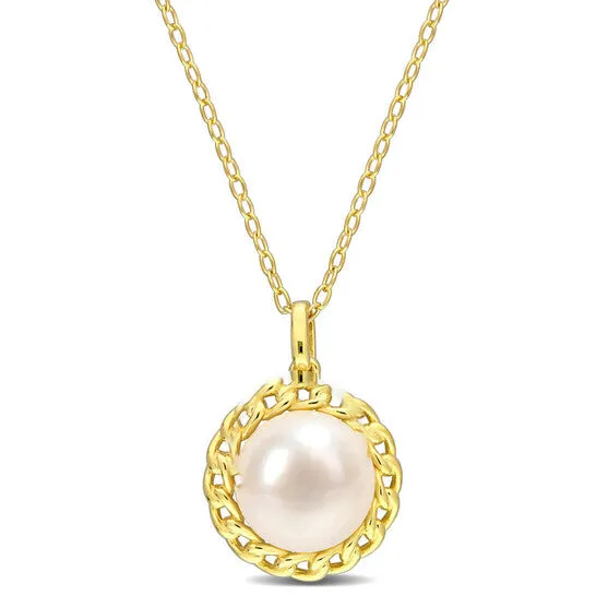 Necklaces JMS always Original AMOUR 995mm Cultured Freshwater Pearl Halo Link Pendant with Chain In Yellow Plated Sterling Silver Necklaces JMS always Original AMOUR 995mm Cultured Freshwater Pearl Halo Link Pendant with Chain In Yellow Plated Sterling Silver