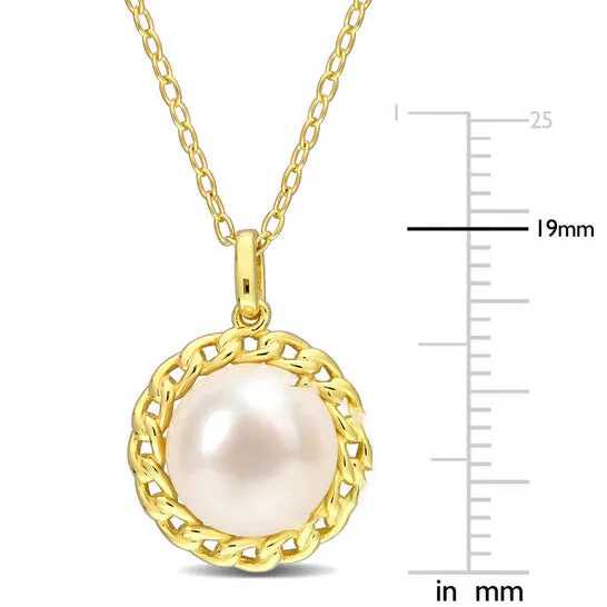 Necklaces JMS always Original AMOUR 995mm Cultured Freshwater Pearl Halo Link Pendant with Chain In Yellow Plated Sterling Silver Necklaces JMS always Original AMOUR 995mm Cultured Freshwater Pearl Halo Link Pendant with Chain In Yellow Plated Sterling Silver