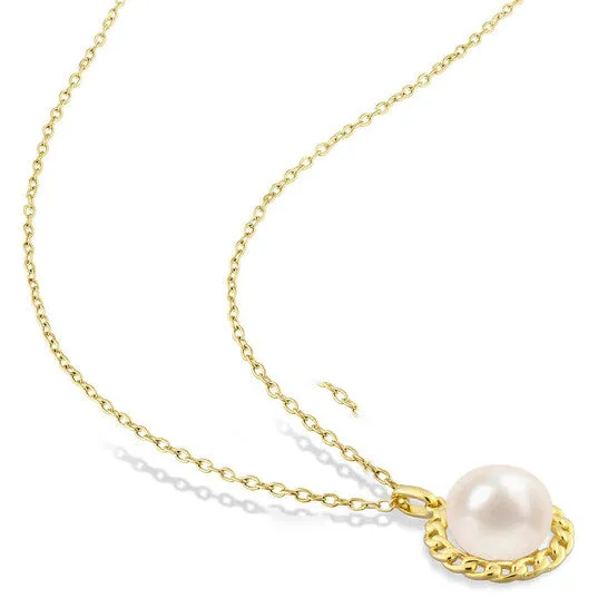 Necklaces JMS always Original AMOUR 995mm Cultured Freshwater Pearl Halo Link Pendant with Chain In Yellow Plated Sterling Silver Necklaces JMS always Original AMOUR 995mm Cultured Freshwater Pearl Halo Link Pendant with Chain In Yellow Plated Sterling Silver