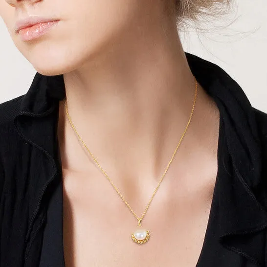 Necklaces JMS always Original AMOUR 995mm Cultured Freshwater Pearl Halo Link Pendant with Chain In Yellow Plated Sterling Silver Necklaces JMS always Original AMOUR 995mm Cultured Freshwater Pearl Halo Link Pendant with Chain In Yellow Plated Sterling Silver