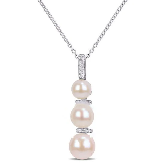 Original AMOUR White Cultured Freshwater Pearl and Diamond Drop Pendant with Chain In Sterling Silver JMS always Necklaces Original AMOUR White Cultured Freshwater Pearl and Diamond Drop Pendant with Chain In Sterling Silver JMS always Necklaces