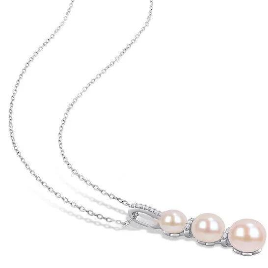 Original AMOUR White Cultured Freshwater Pearl and Diamond Drop Pendant with Chain In Sterling Silver JMS always Necklaces Original AMOUR White Cultured Freshwater Pearl and Diamond Drop Pendant with Chain In Sterling Silver JMS always Necklaces