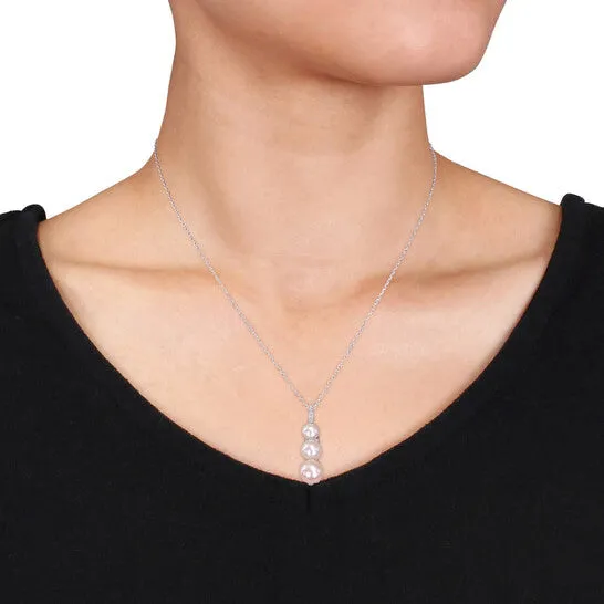 Original AMOUR White Cultured Freshwater Pearl and Diamond Drop Pendant with Chain In Sterling Silver JMS always Necklaces Original AMOUR White Cultured Freshwater Pearl and Diamond Drop Pendant with Chain In Sterling Silver JMS always Necklaces