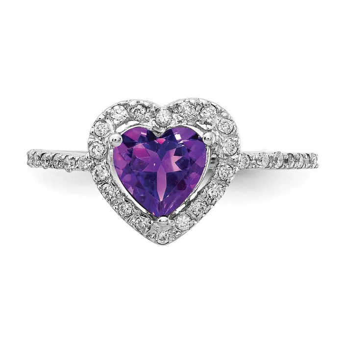 Rings Goldiacom 14k White Gold 6mm Heart Amethyst A Real Diamond ring