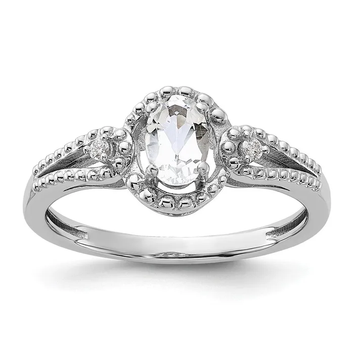 Sterling Silver Rhodiumplated White Topaz u0026 Diamond Ring Goldia Rings